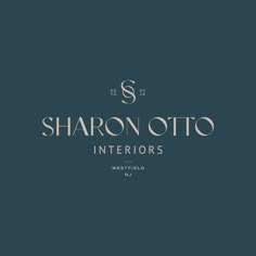 the logo for sharon otto interiors in westfield, n j on a dark blue background