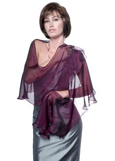 "A shimmery rich dark grape color of this airy fluttering scarf, wrap can update your minimalist dress and give you beautiful feeling of feminine charm as well as give you enjoyable silken touch by covering your shoulders. Made with iridescent silk chiffon and goes from casual daytime to elegant evening wear. Use it as a shawl, wrap sash or as a head cover. The full length of the scarf is about 76\" and the width on the central widest part is about 15\". This Dark Grape Scarf can make a beautifu Silk Shawl Scarf For Party, Elegant Silk Chiffon Scarves For Summer, Silk Shawl For Evening, Silk Fitted Shawl For Parties, Fitted Silk Shawl For Party, Chic Formal Silk Shawl Scarf, Elegant Sheer Shawl For Evening, Elegant Shawl For Summer Parties, Elegant Organza Shawl For Evening