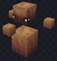 three different types of cubes with eyes and noses on them, all made up of squares