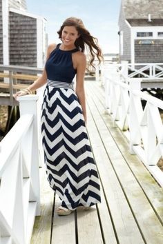 nautical blue top and chevron stripe skirt dress by Backus16 Maxi Skirt Style, Chevron Dress, Long Maxi Skirts, Summer Maxi Dress, Street Styles