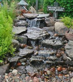 there is a small waterfall in the garden