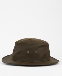 The Barbour Dawson Wax Safari Hat boasts aged brass eyelets to the crown and a bound edge brim. Crafted from a waxed cotton, this hat features a tartan inner trim for exceptional attention to detail. Outdoor Hats With Waxed Finish And Short Brim, Classic Brown Hat With Waxed Finish, Casual Cotton Hat With Waxed Finish, Classic Outdoor Waxed Finish Hats, Outdoor Waxed Brimmed Hats, Barbour Wax, Barbour Mens, Safari Hat, Hat Types