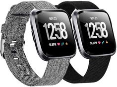 Welltin 2 Pack Bands Compatible with Fitbit Versa/Fitbit Versa 2 / Fitbit Versa Lite for Women Men Fade Up, Fitbit Versa 2, Best Apple Watch, Technology Accessories, Fabric Strap, Wearable Technology, Diy Shirt, Black Watch, Black Charcoal