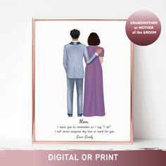 a card with an illustration of a man and woman holding hands in front of the text,'digital or print '