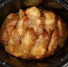 bread in the crock pot with sesame seeds