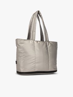 CALPAK Luka expandable laptop tote in metallic silver; ALT2201-GUNMETAL