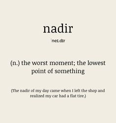 the words nadir are written in black and white