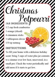 a recipe for christmas poppour with oranges, cinnamon sticks and cranberries