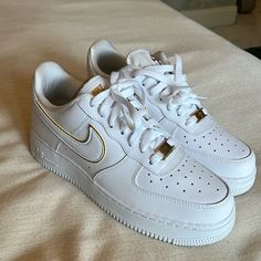 Rare And Brand New With Box Nike Air Force 1 Gold, Goddess Costumes, Shoes Wishlist, Greek Goddess Costume, Nike Air Force 1s, Goddess Costume, Shoe Wishlist, Cute Nike Shoes, Cute Nikes