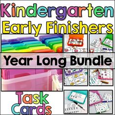 the first grade early finishers year long bundle is shown with pictures and words on it