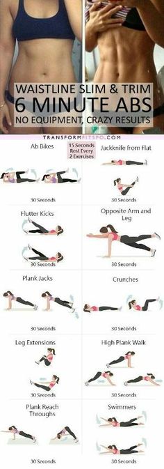 a woman's six minute abs workout plan for the waist and chest, with instructions to