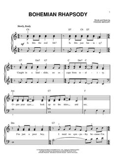 sheet music with the words bohemian rhapsody