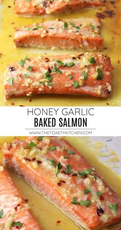 honey garlic baked salmon is an easy and delicious dinner recipe that's ready in under 30 minutes