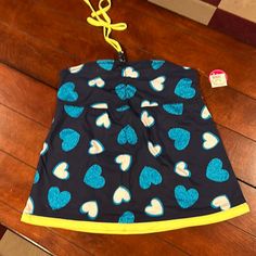 Nwt Justice Retail Store Blue Yellow Glitter Hearts Halter Top Beads Size 20 Blue Heart Print Top For Summer, Yellow Glitter, Justice Shirts, Glitter Hearts, Retail Store, Halter Top, Shirts For Girls, Kids Shirts, Blue Yellow