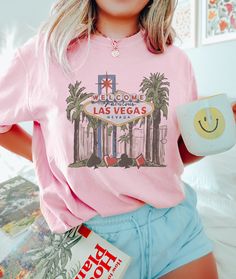 The Las Vegas Shirt is the perfect addition to your wardrobe for your upcoming trip to Sin City. This Las Vegas Trip Tee is a must-have for any girl's trip or bachelorette party. Whether you're hitting the casinos or exploring the city, the Comfort Colors Las Vegas Shirt is the perfect way to show off your love for this iconic destination. Must size up for oversized look. See size chart for measurements. Comfort Colors® 1717 Medium fabric (6.1 oz/yd² (206.8 g/m²)) Relaxed fit Sewn-in twill label