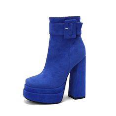 Looking for a boot that will make you stand out from the rest? Check out our blue platform boots! These stylish boots feature a square toe and are made from soft. suede material. They're also adorned with a buckle for a touch of elegance. Whether you wear them with jeans or a dress. these boots are sure to turn heads. Upper: Manmade Suede Lining: Short Plush Outsole: Rubber Toe: Square Toe Closure: Zip Heel: 14cm/5.5'' Platform: 4cm/1.5'' Shaft: 13.5cm/5.3'' Circumference: 25cm/9.8'' Color: Blue Blue Platform Boots, Boots Suede, Stylish Boots, Suede Material, Suede Ankle Boots, Shoe Size Chart, Platform Boots, Soft Suede, Bootie Boots