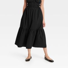 Add feminine flair to your wardrobe with this Tiered Maxi Skirt from Universal Thread™. Fashioned in a solid shade, this maxi skirt is tailored with a two-tiered silhouette with soft pleats and a high-rise cut. The lightweight cotton construction offers breathable comfort, while the elastic waistband gives a snug, secure fit. Plus, side pockets offer convenient space for your on-the-go essentials. Universal Thread™: Found exclusively at Target. Picnic Skirt, Poplin Skirt, Tiered Maxi Skirt, Slip Skirt, Women Maxi, Hem Style, Universal Thread, Bottom Clothes, Drop Waist