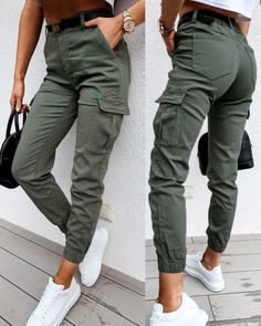 High Waist Cargo Pants, Cashmere Leggings, High Waisted Cargo Pants, Waist Cargo Pants, Chique Outfit, Unique Pockets, Cargo Pants Outfit, Mode Casual, Green Pants