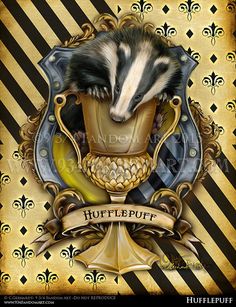 an image of a badger on a gold and black striped background