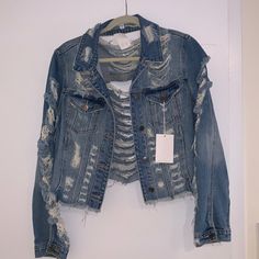 Cello Distressed Denim Jacket. Size Medium. Brand New With Tags!!! This Jacket Will Truly Elevate Any Look! Such A Statement Piece!!! Perfect For This Season! All Offers Considered And Greatly Appreciated!!! Please Make Me An Offer, Everything Must Go!!! Fitted Distressed Denim Jacket For Fall, Edgy Denim Outerwear With Frayed Hem, Edgy Denim Jacket With Frayed Hem, Distressed Cropped Denim Outerwear, Cropped Distressed Denim Outerwear, Ripped Long Sleeve Denim Jacket For Spring, Trendy Distressed Denim Vest For Fall, Spring Ripped Long Sleeve Denim Jacket, Fitted Distressed Dark Wash Outerwear