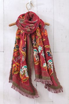 Create your own warmth with this soft, spice-hued jacquard scarf. Lavishly hand-embroidered, with space-dyed yarns for a rich, multicolored effect. Beautifully festive and artisan-inspired, with raw-edge fringe all around. Indian Scarf, Color Stories, Coldwater Creek, Raw Edge, Yarn Dyeing, Hand Embroidered, Halloween Shopping, Create Your, Create Your Own