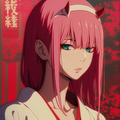 an anime character with pink hair and blue eyes