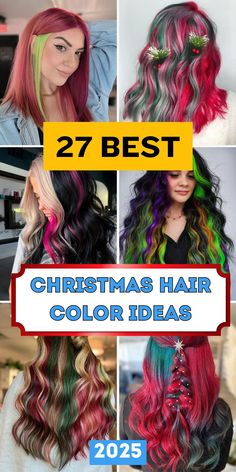 Searching for christmas hair color ideas for dark hair or short hair? Look no further. These festive 2025 trends are perfect for brunettes, blondes, and even men. Try a pixie cut or add braids for extra flair. These ideas are perfect for those looking to make a statement with their holiday look, especially for women with black hair. Christmas Color Hair Ideas, Christmas Hair Colors Ideas, Xmas Hair Color Ideas, Hair Color Christmas, Christmas Hair Color Ideas 2022, Women With Dark Hair, Women With Black Hair