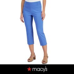 out of stock Blue Mid-rise Fitted Capris, Blue Fitted Mid-rise Capris, Blue Mid-rise Capris For Work, Mid-rise Blue Capris For Work, Spring Workwear Blue Capris, Blue Spring Workwear Capris, Cropped Pants, Pick Up, In Store