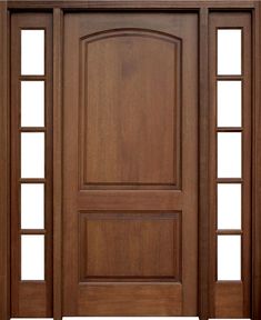 a wooden door with two side panels