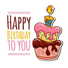 a happy birthday card with a cupcake and candle in the shape of a cake