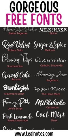 some type of font that is in different colors and sizes, with the words gorgoous free font