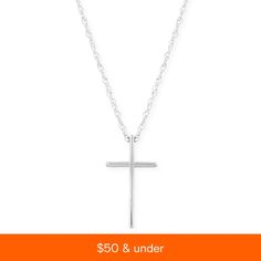 in stock Classic Sterling Silver Cross Necklace For Formal Occasions, Classic Diamond Cut Cross Necklace, Tarnish Resistant Cross Pendant Jewelry, White Gold Tarnish-resistant Jewelry For Mother's Day, Elegant Cross Necklace For Mother's Day, Macy's Rose Gold Jewelry For Anniversary, White Gold Cross Jewelry With Polished Finish, White Gold Polished Cross Jewelry, Tarnish Resistant White Gold Jewelry For Mother's Day