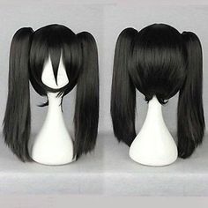 Black Straight Medium Pigtail Ponytail Women&apos;s Cosplay Anime Hair Wig Wigs Anime Hair Wig, Pigtail Ponytail, Pigtail Wig, Black Cosplay Wig, Kawaii Wigs, Two Ponytails, Black Cosplay, Womens Cosplay, Ponytail Wig