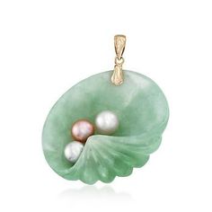 Let the shore come to you! White, pink and gray pearls are nestled inside a carved green jade shell. This pendant’s single bale fits up to a 4mm chain. Item no. 820903 Green Seashell, Ocean Inspired Jewelry, Pearl Birthstone, Seashell Pendants, Palm Beach Jewelry, Seashell Necklace, Womens Jewelry, Jade Carving