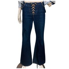 Vintage 90's Y2k Jordache Dark Wash Blue Denim Flare Jeans, Lace-Up Closure, Pockets, Size Is Marked 11/12 Fits Modern M/L/Xl Depending On Your Measurements And Desired Fit, Please Refer To Measurements For Accurate Fit. Approximate Measurements Taken With Item Laying Flat Waist:16"+ Adjustable Lace-Up Rise:9" Inseam:32" Hips:19" Waist To Hem:41" (F1-7) *Great Gently Used Item, This Item Is Used Vintage And May Have Barely Visible Imperfections Due To Normal Wear, Please Look Closely At All Photos As This Will Be The Best Description Of The Item *Please Note Colors May Vary On Different Devices. *All Items Are Video Taped Prior To Being Shipped For Quality Assurance Keywords: Vintage, Denim Flare Jeans, Y2k Boho, Denim And Lace, Denim Flares, Vintage Jeans, Quality Assurance, Flare Jeans, Blue Denim, Vintage Ladies