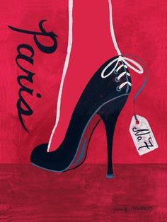 size: 12x9in Art Print: High Heels Paris by Jennifer Matla : Couture doesn’t get any hotter than Jennifer Matla’s glamorous illustrative artwork. Celebrating the femme form with bold colors, graceful lines and rich textures, she also depicts chic covetable items like flirty shoes and designer handbags as though they were purchased on a shopping whim. Exuding an indulgent 'pamper yourself’ attitude her work suggests empowerment through the carefree fun of dressing like a siren of style. Paris Art Print, Paris Canvas, Paris Poster, Paris Print, Paris Art, Red Art, Shoe Art, Op Art, Trendy Shoes