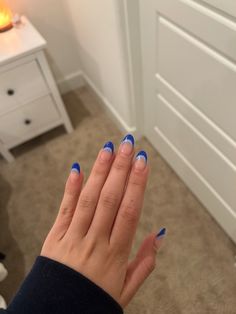 Blue Mamma Mia Nails, Light Blue And Dark Blue French Tips, Blue Nails For Birthday, Light Blue Nails With Dark Blue Tips, Double Blue French Tip Nails, Mamma Mia Nails Short, Blue And White Nails French Tip, Blue Greece Nails, Greece Themed Nails