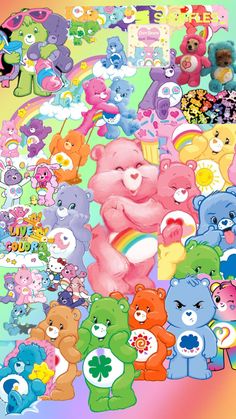 there are many different colored teddy bears together