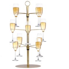 a wine glass holder with six champagne glasses on it