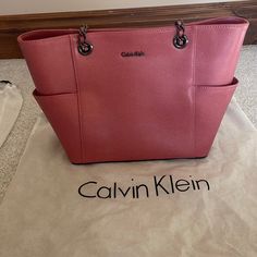 This Purse Is Basically Brand New! Very Gorgeous Color Very Clean Calvin Klein Tote Bag, Calvin Klein Purse, Burgundy Purse, Pink Calvin Klein, Leather Fringe Bag, Calvin Klein Handbags, Reversible Tote Bag, Vintage Tote Bag, Calvin Klein Bags