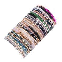 PRICES MAY VARY. 【CRYSTAL BEADED BRACELETS SET】Elastic fake crystal bracelets set includes 27 or 28 bracelets of different color, which can match freely, worn alone or stacked as you like or share it with your family and friends. 【HIGH QUALITY MATERIALS】Sparkly Bohemian bracelets use high-quality glass beads, don’t irritate the skin. Smooth touch give customers a better wearing experience. Multi-faceted crystals reflect different colors under different angles of light, make you stand out from th Beads Bracelets, Crystal Beads Bracelet, Bohemian Bracelets, Small Rose, Stackable Bracelets, Dainty Bracelets, Statement Bracelet, Faceted Crystal, Glass Crystal