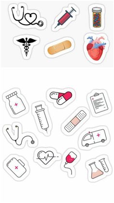 various medical stickers are shown on a white background