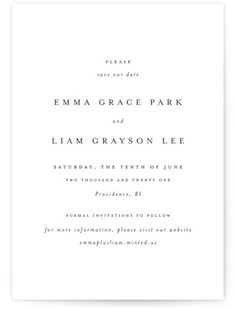 the front and back of this wedding card is shown in black ink, with an elegant font