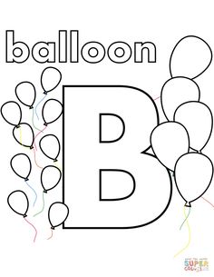 the letter b is for balloon coloring page with balloons on it and an uppercase