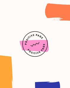 the logo for positive page is shown in pink, blue and orange colors on a white background