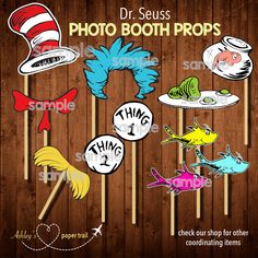 dr seuss photo booth props with the cat in the hat and other hats on them