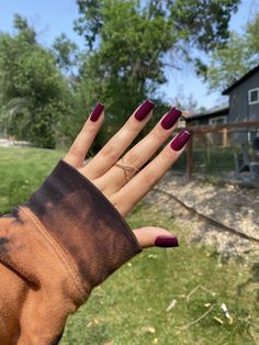 Short Square Acrylic Nails Autumn, Dark Fall Acrylic Nails, Autumn Nails One Color, How To Take Pictures Of Nails, Square Nails Dark Colors, Short Square Nails Autumn, Fall Plum Nails, Autumn Nails Short Square, Fall Nails Ideas Autumn Short Square