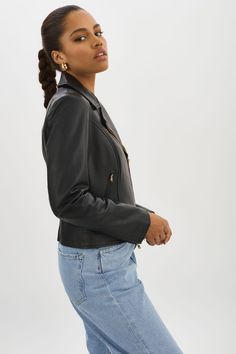 Experience timeless elegance with the Kelsey Leather Biker Jacket. This wardrobe staple is made from premium lamb leather and features a classic silhouette, bringing a taste of luxury to everyday wear. Leather Biker Jacket, Gold Branding, Classic Silhouette, Gold Leather, Biker Jacket, Wardrobe Staples, Timeless Elegance, Everyday Wear, Bring It On