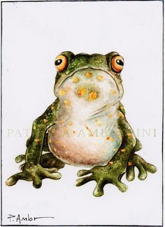 a watercolor painting of a frog with big eyes