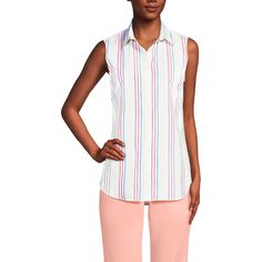 in stock Casual White Blouse With Vertical Stripes, Casual Pink Top With Striped Collar, Pink Relaxed Fit Tops With Vertical Stripes, Pink Relaxed Fit Top With Vertical Stripes, Pink Collared Top With Striped Collar, Pinstripe Top For Summer Daywear, Sleeveless Pinstripe Tops For Summer, Pink Casual Shirt With Vertical Stripes, Casual Pink Shirt With Vertical Stripes